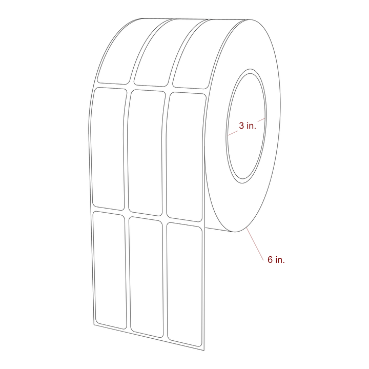1 Inch x 3.25 Inch Rectangle Inkjet Label Roll - 3 Inch Core - 6 Inch Roll OD - 3Up - 3D Perspective