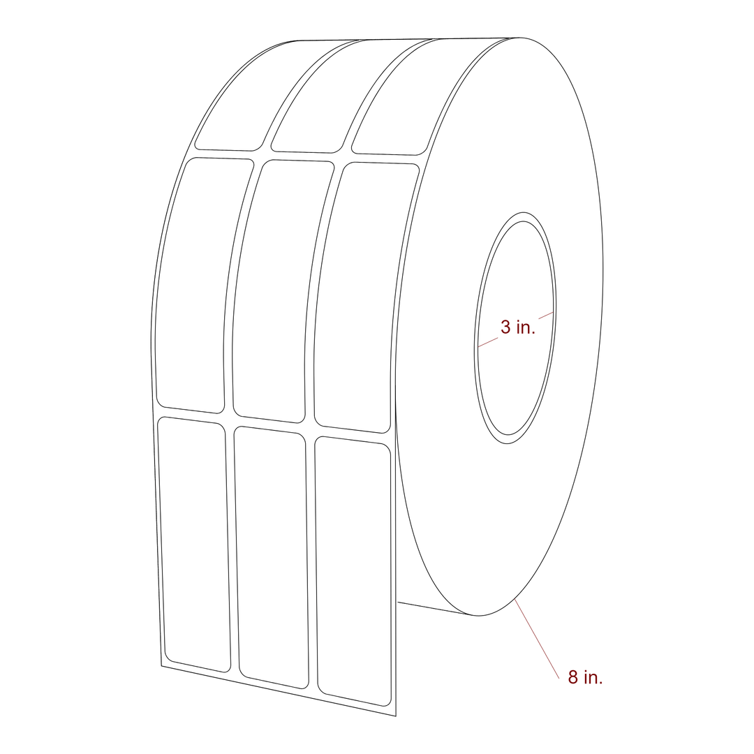 1 Inch x 3.25 Inch Rectangle Inkjet Label Roll - 3 Inch Core - 8 Inch Roll OD - 3Up - 3D Perspective