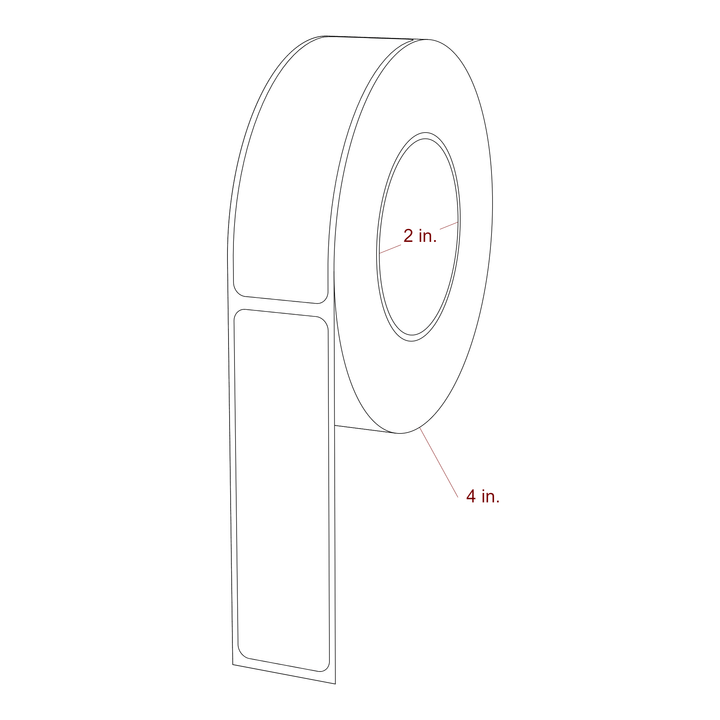 1 Inch x 3.5 Inch Rectangle Inkjet Label Roll - 2 Inch Core - 4 Inch Roll OD - 3D Perspective