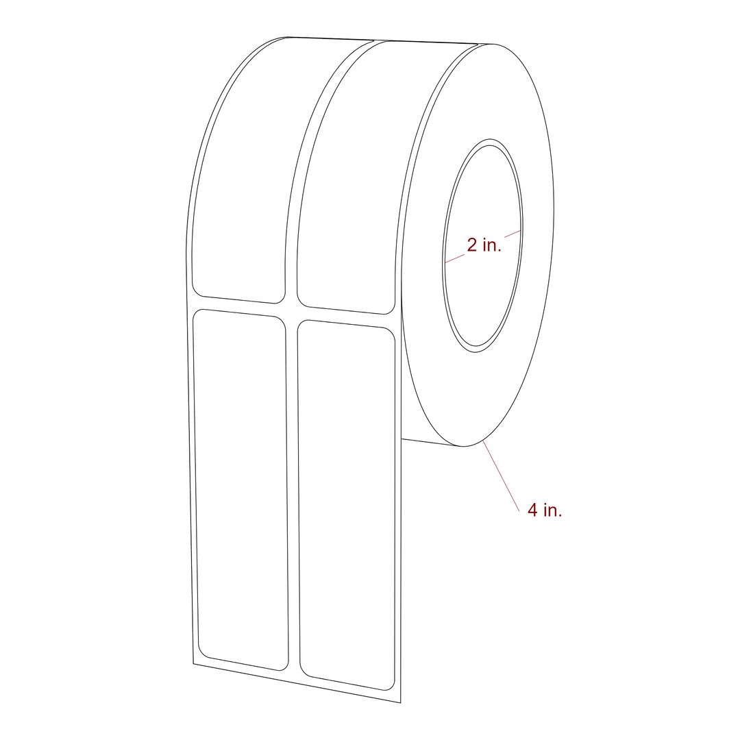 1 Inch x 3.5 Inch Rectangle Inkjet Label Roll - 2 Inch Core - 4 Inch Roll OD - 2Up - 3D Perspective