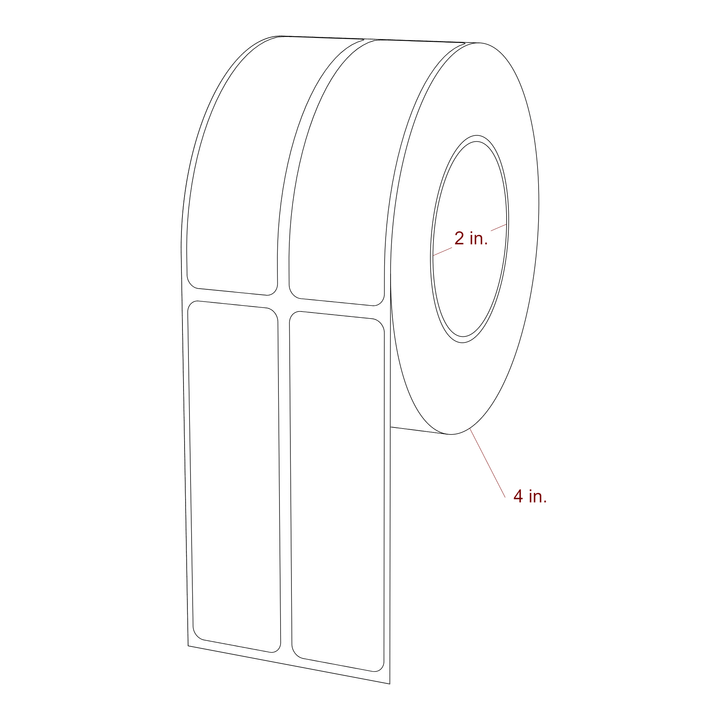1 Inch x 3.5 Inch Rectangle Inkjet Label Roll - 2 Inch Core - 4 Inch Roll OD - 2Up - 3D Perspective