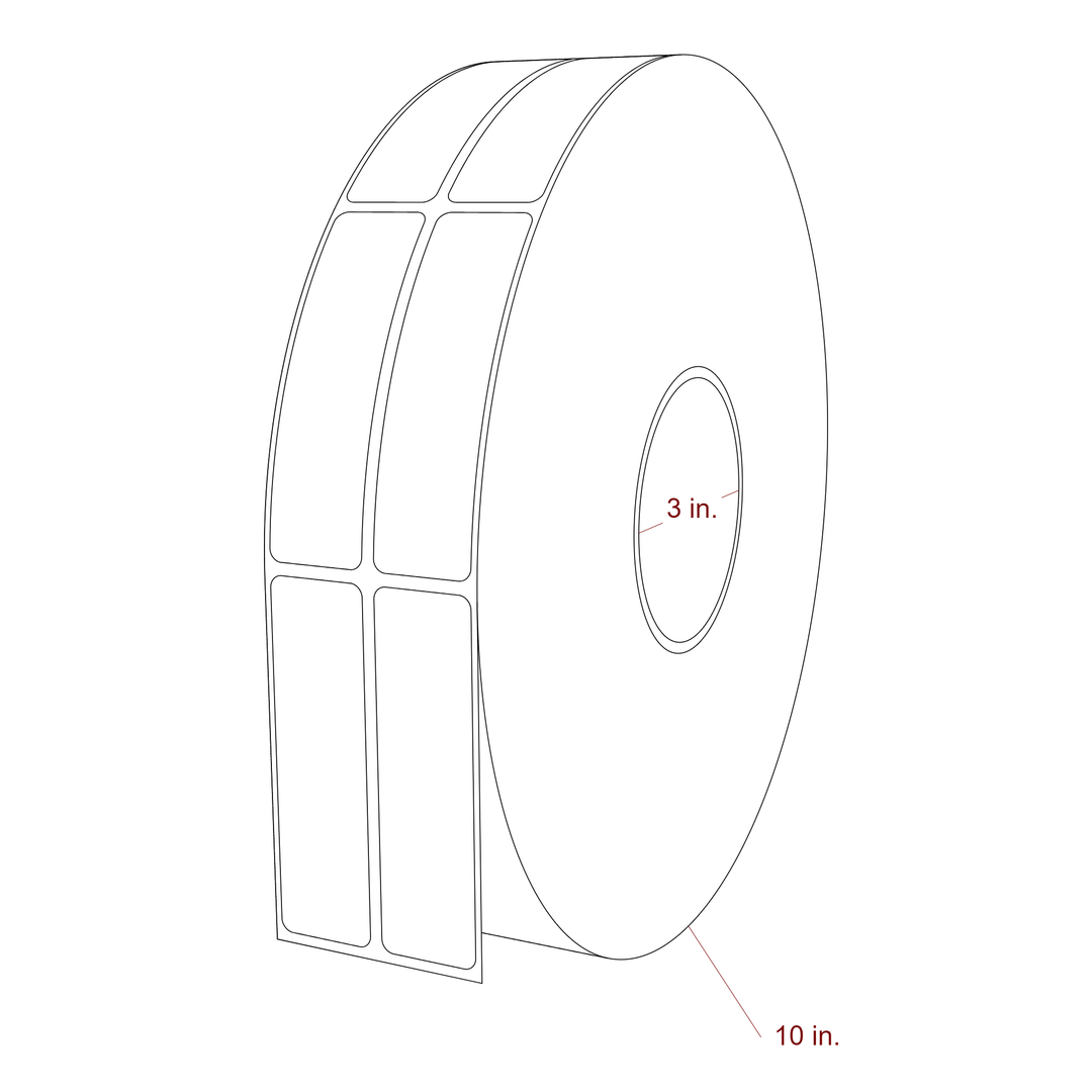 1 Inch x 3.5 Inch Rectangle Inkjet Label Roll - 3 Inch Core - 10 Inch Roll OD - 2Up - 3D Perspective