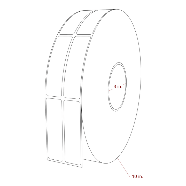 1 Inch x 3.5 Inch Rectangle Inkjet Label Roll - 3 Inch Core - 10 Inch Roll OD - 2Up - 3D Perspective