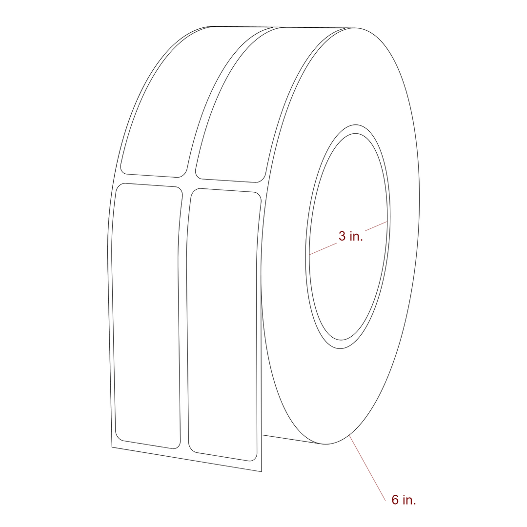 1 Inch x 3.5 Inch Rectangle Inkjet Label Roll - 3 Inch Core - 6 Inch Roll OD - 2Up - 3D Perspective