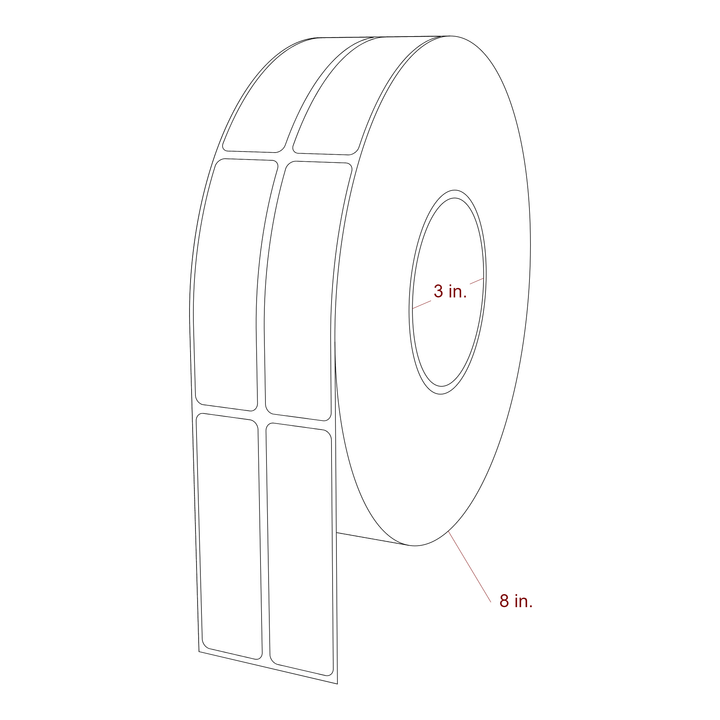 1 Inch x 3.5 Inch Rectangle Inkjet Label Roll - 3 Inch Core - 8 Inch Roll OD - 2Up - 3D Perspective