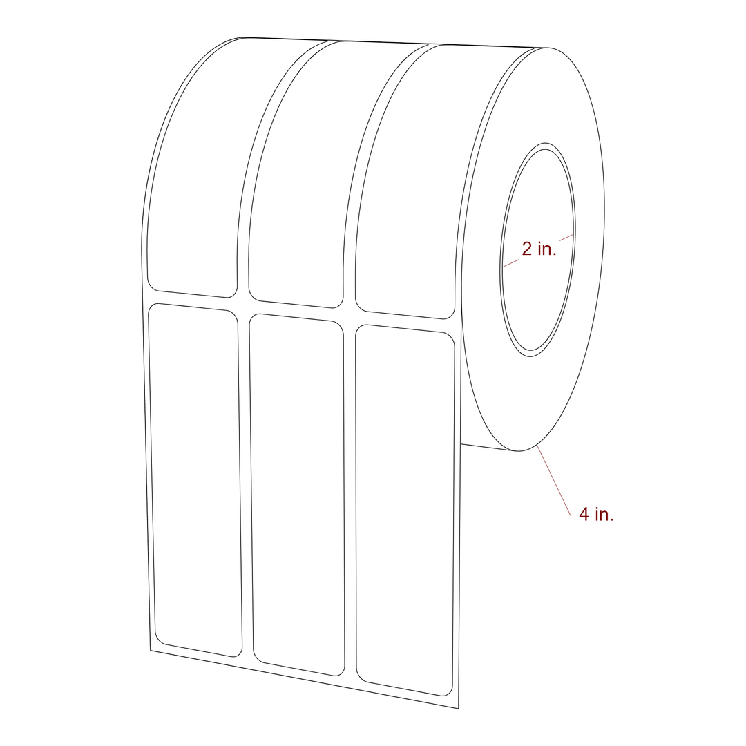 1 Inch x 3.5 Inch Rectangle Inkjet Label Roll - 2 Inch Core - 4 Inch Roll OD - 3Up - 3D Perspective