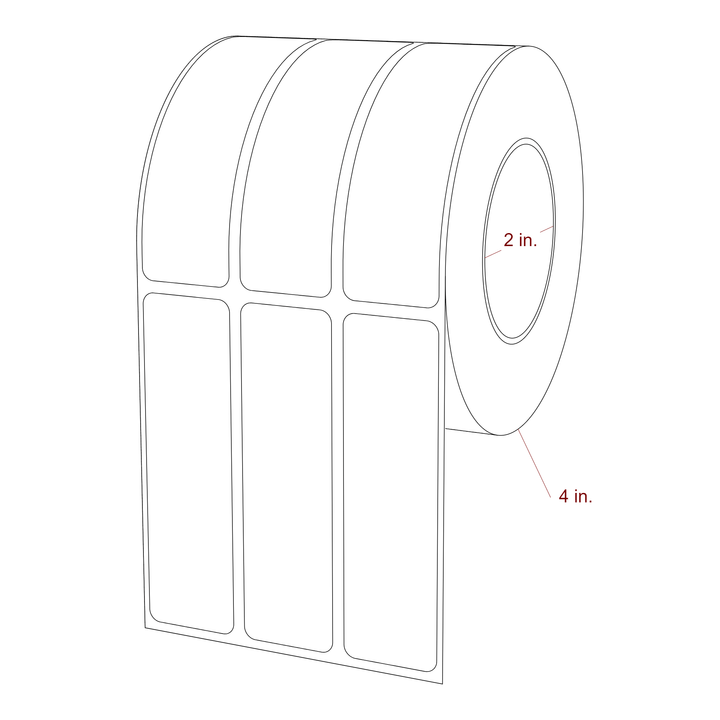 1 Inch x 3.5 Inch Rectangle Inkjet Label Roll - 2 Inch Core - 4 Inch Roll OD - 3Up - 3D Perspective