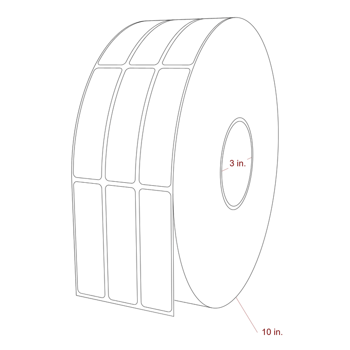 1 Inch x 3.5 Inch Rectangle Inkjet Label Roll - 3 Inch Core - 10 Inch Roll OD - 3Up - 3D Perspective