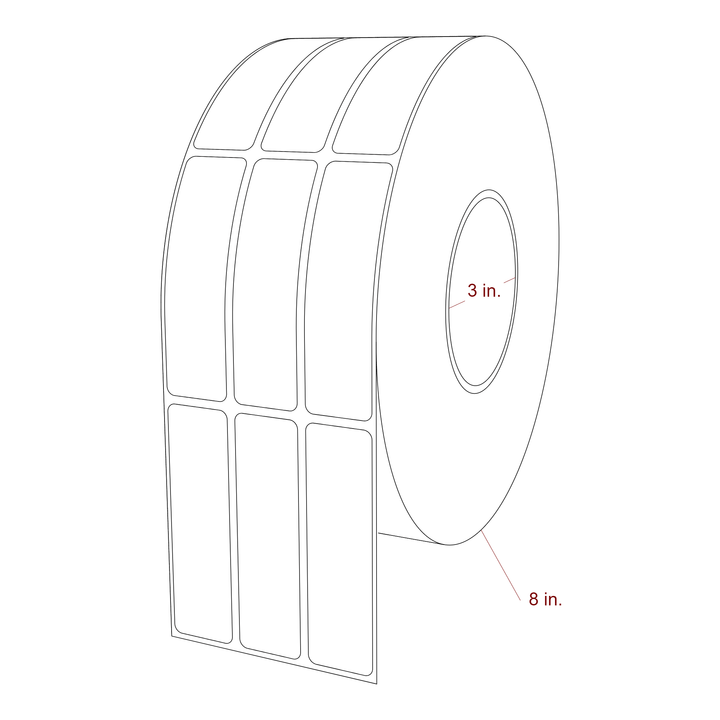 1 Inch x 3.5 Inch Rectangle Inkjet Label Roll - 3 Inch Core - 8 Inch Roll OD - 3Up - 3D Perspective