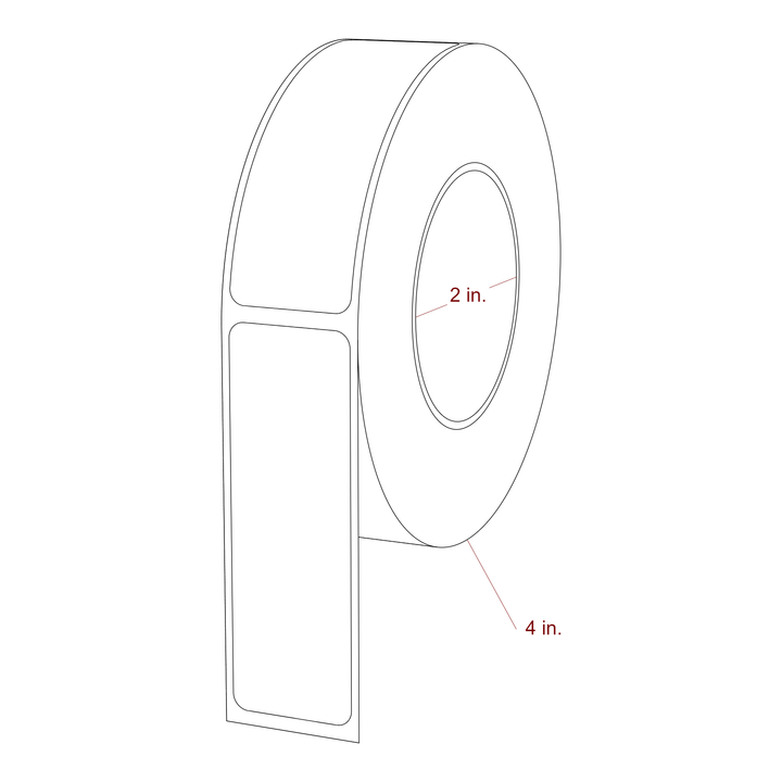 1 Inch x 3 Inch Rectangle Inkjet Label Roll - 2 Inch Core - 4 Inch Roll OD - 3D Perspective