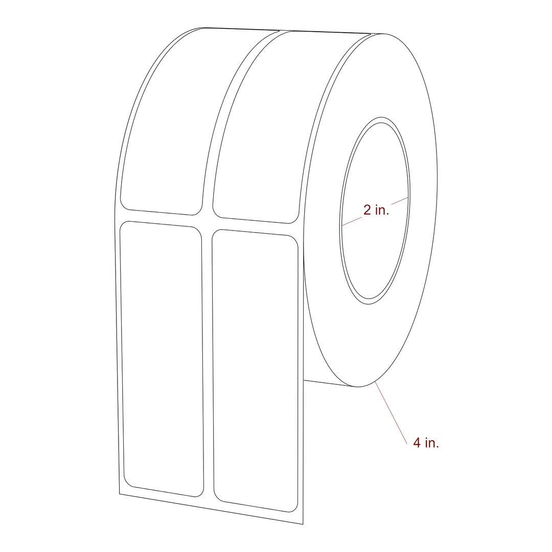1 Inch x 3 Inch Rectangle Inkjet Label Roll - 2 Inch Core - 4 Inch Roll OD - 2Up - 3D Perspective