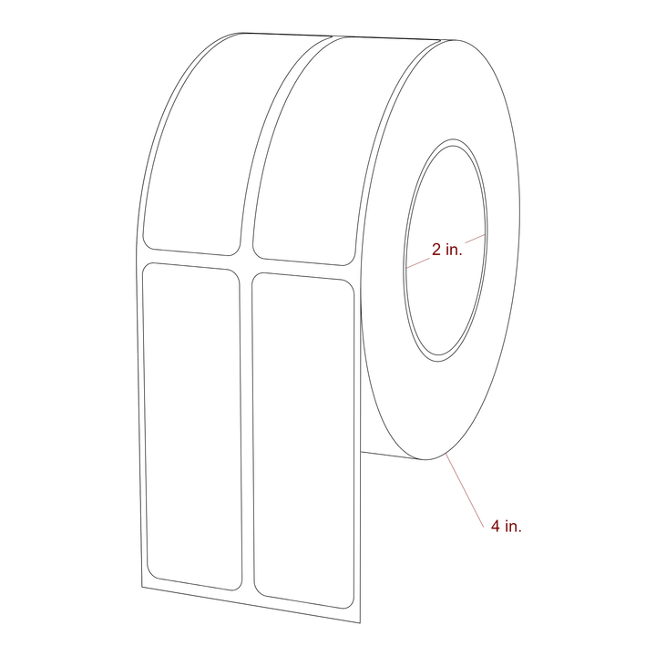 1 Inch x 3 Inch Rectangle Inkjet Label Roll - 2 Inch Core - 4 Inch Roll OD - 2Up - 3D Perspective