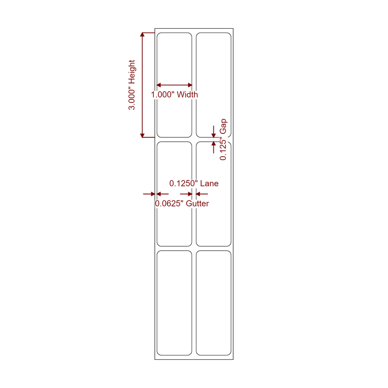 1" x 3" Inkjet Label Rolls | 2-Up | Fits Epson ColorWorks & Primera - Label Diagram