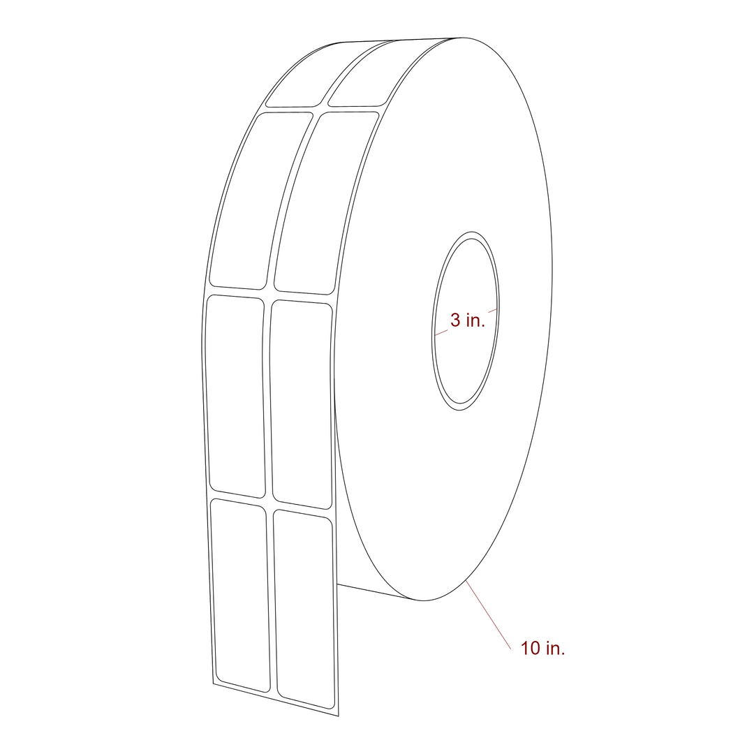 1 Inch x 3 Inch Rectangle Inkjet Label Roll - 3 Inch Core - 10 Inch Roll OD - 2Up - 3D Perspective