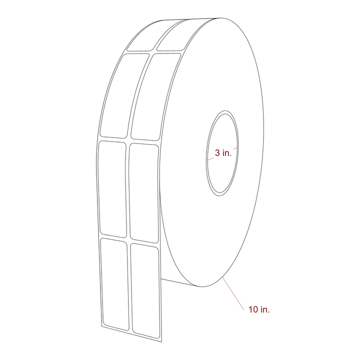 1 Inch x 3 Inch Rectangle Inkjet Label Roll - 3 Inch Core - 10 Inch Roll OD - 2Up - 3D Perspective