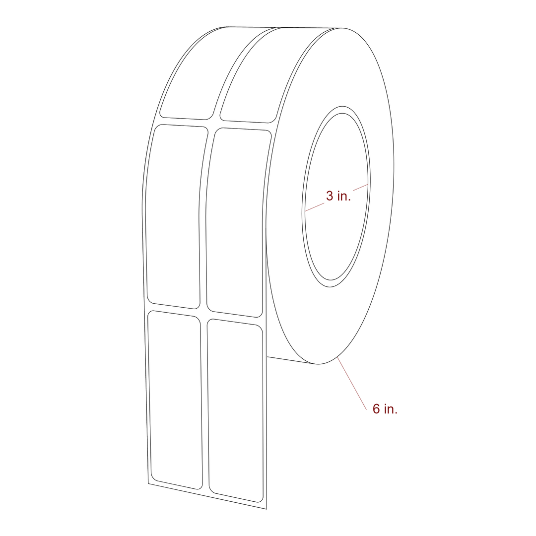 1 Inch x 3 Inch Rectangle Inkjet Label Roll - 3 Inch Core - 6 Inch Roll OD - 2Up - 3D Perspective