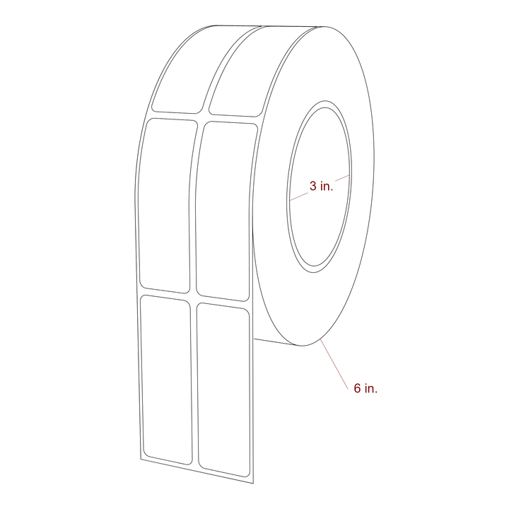 1 Inch x 3 Inch Rectangle Inkjet Label Roll - 3 Inch Core - 6 Inch Roll OD - 2Up - 3D Perspective
