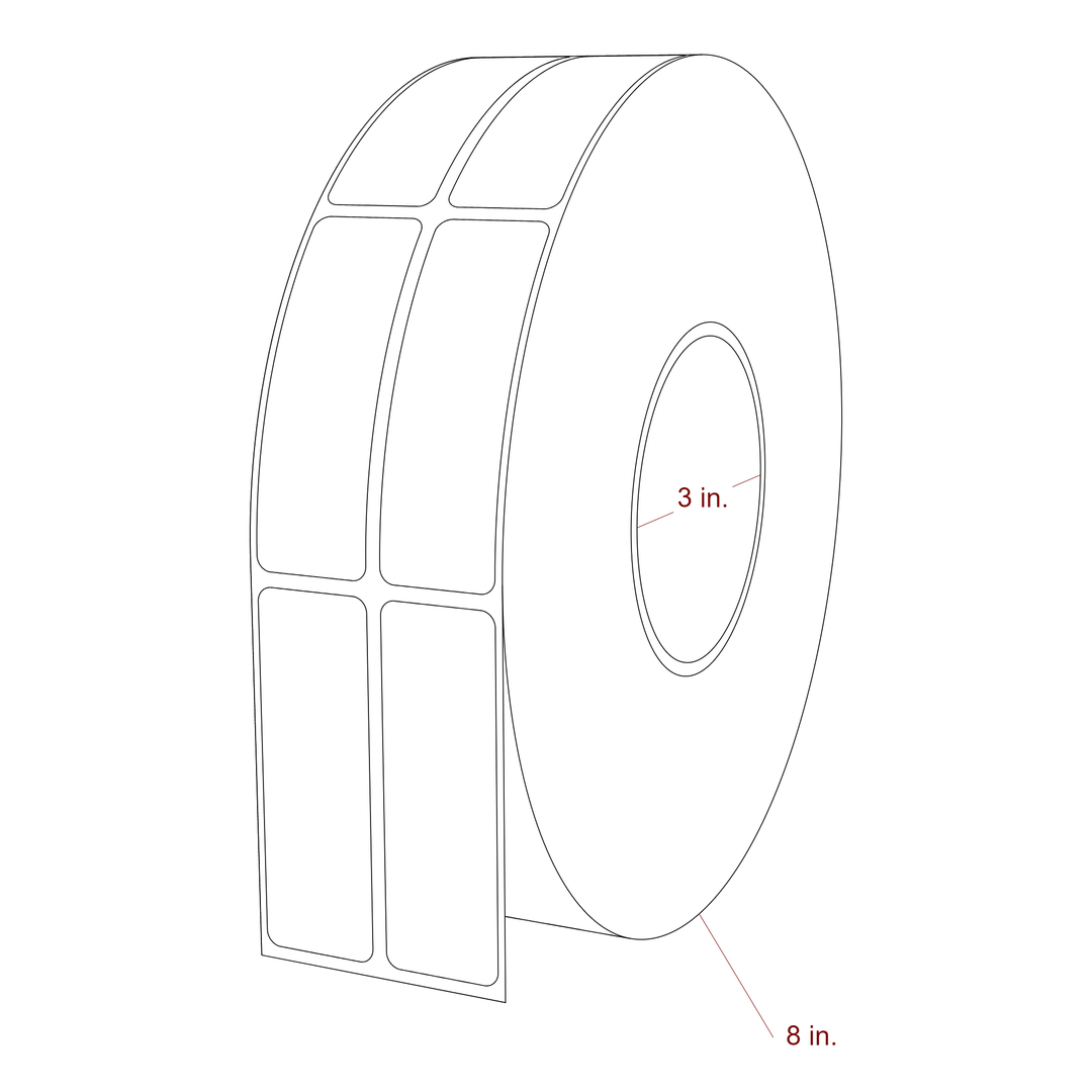 1 Inch x 3 Inch Rectangle Inkjet Label Roll - 3 Inch Core - 8 Inch Roll OD - 2Up - 3D Perspective