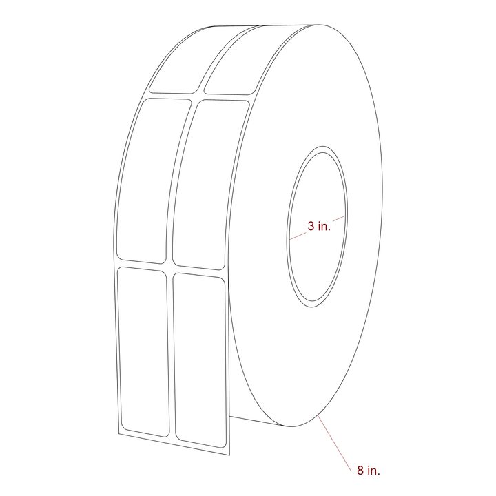 1 Inch x 3 Inch Rectangle Inkjet Label Roll - 3 Inch Core - 8 Inch Roll OD - 2Up - 3D Perspective