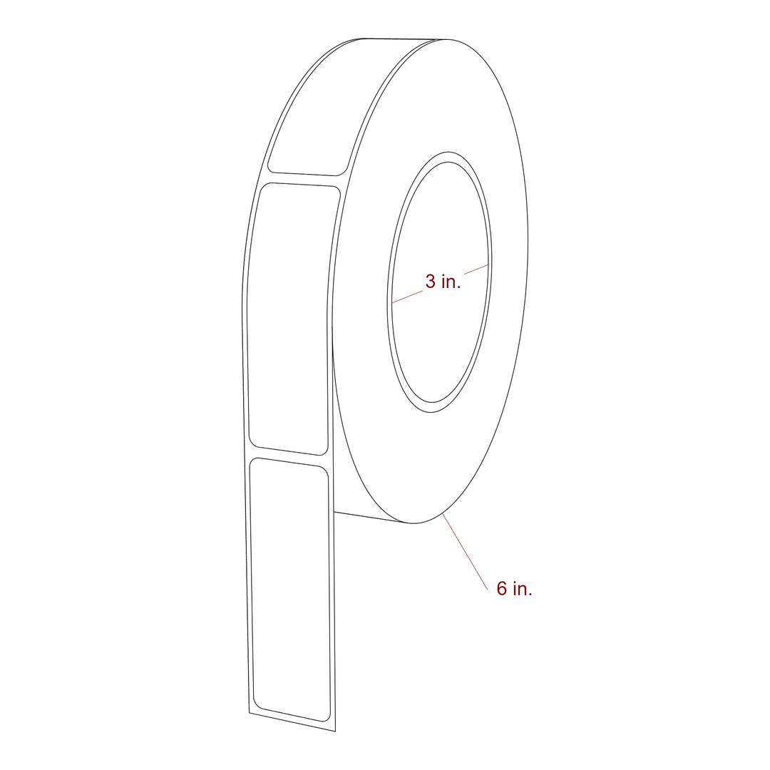 1 Inch x 3 Inch Rectangle Inkjet Label Roll - 3 Inch Core - 6 Inch Roll OD - 3D Perspective