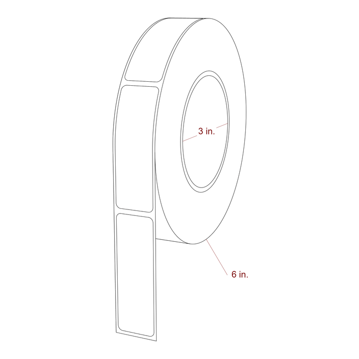 1 Inch x 3 Inch Rectangle Inkjet Label Roll - 3 Inch Core - 6 Inch Roll OD - 3D Perspective