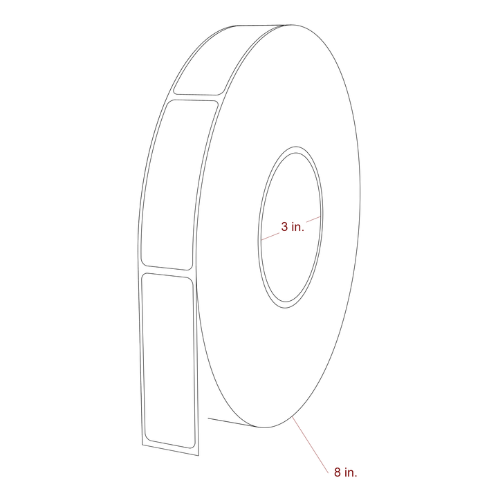 1 Inch x 3 Inch Rectangle Inkjet Label Roll - 3 Inch Core - 8 Inch Roll OD - 3D Perspective