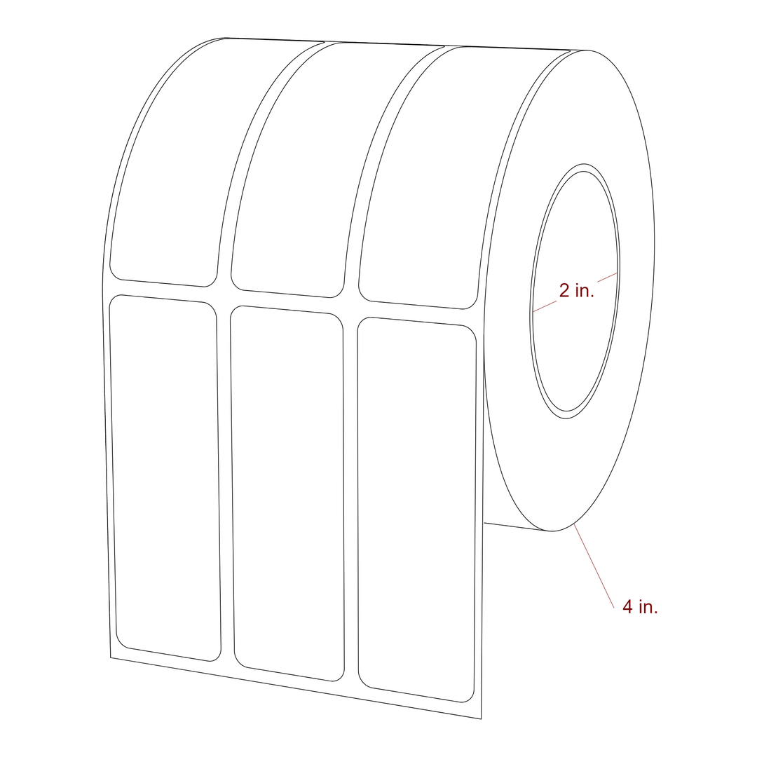 1 Inch x 3 Inch Rectangle Inkjet Label Roll - 2 Inch Core - 4 Inch Roll OD - 3Up - 3D Perspective