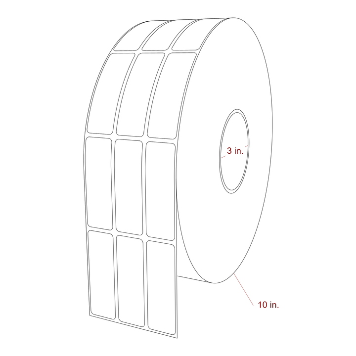1 Inch x 3 Inch Rectangle Inkjet Label Roll - 3 Inch Core - 10 Inch Roll OD - 3Up - 3D Perspective