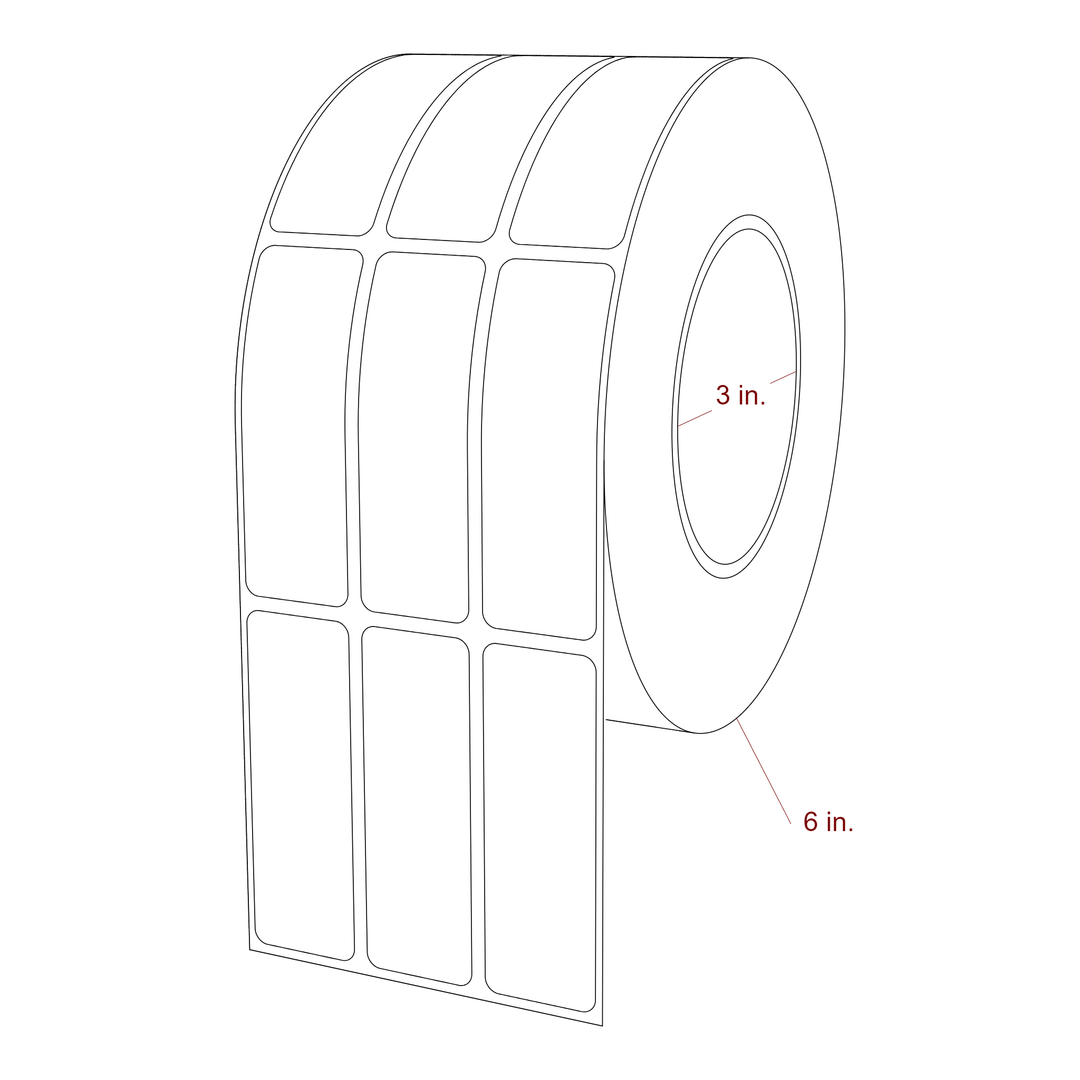 1 Inch x 3 Inch Rectangle Inkjet Label Roll - 3 Inch Core - 6 Inch Roll OD - 3Up - 3D Perspective