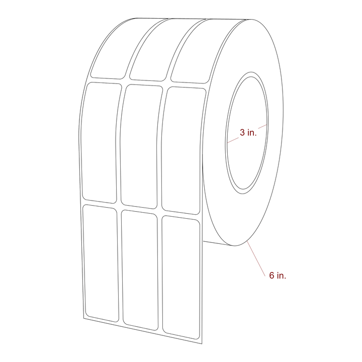1 Inch x 3 Inch Rectangle Inkjet Label Roll - 3 Inch Core - 6 Inch Roll OD - 3Up - 3D Perspective