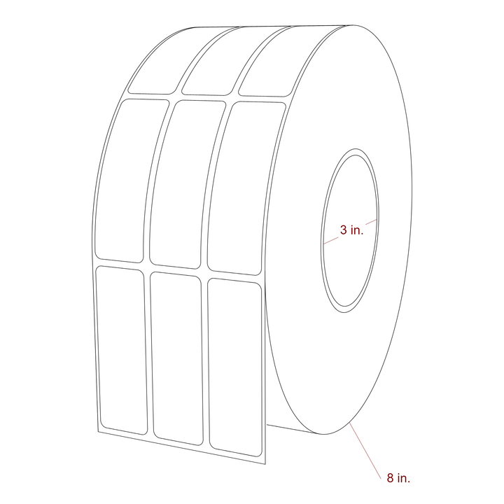 1 Inch x 3 Inch Rectangle Inkjet Label Roll - 3 Inch Core - 8 Inch Roll OD - 3Up - 3D Perspective