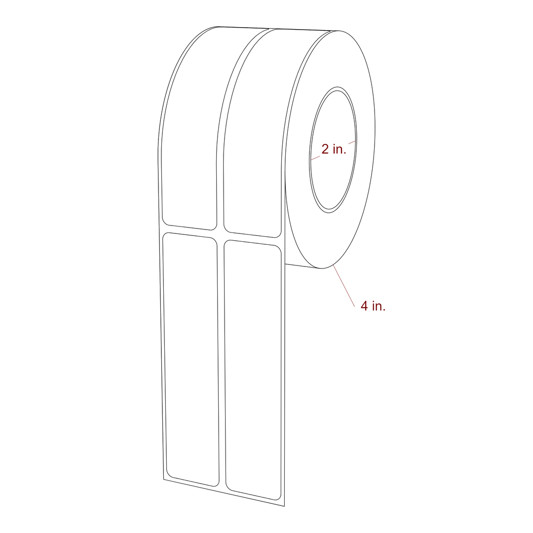 1 Inch x 4.25 Inch Rectangle Inkjet Label Roll - 2 Inch Core - 4 Inch Roll OD - 2Up - 3D Perspective