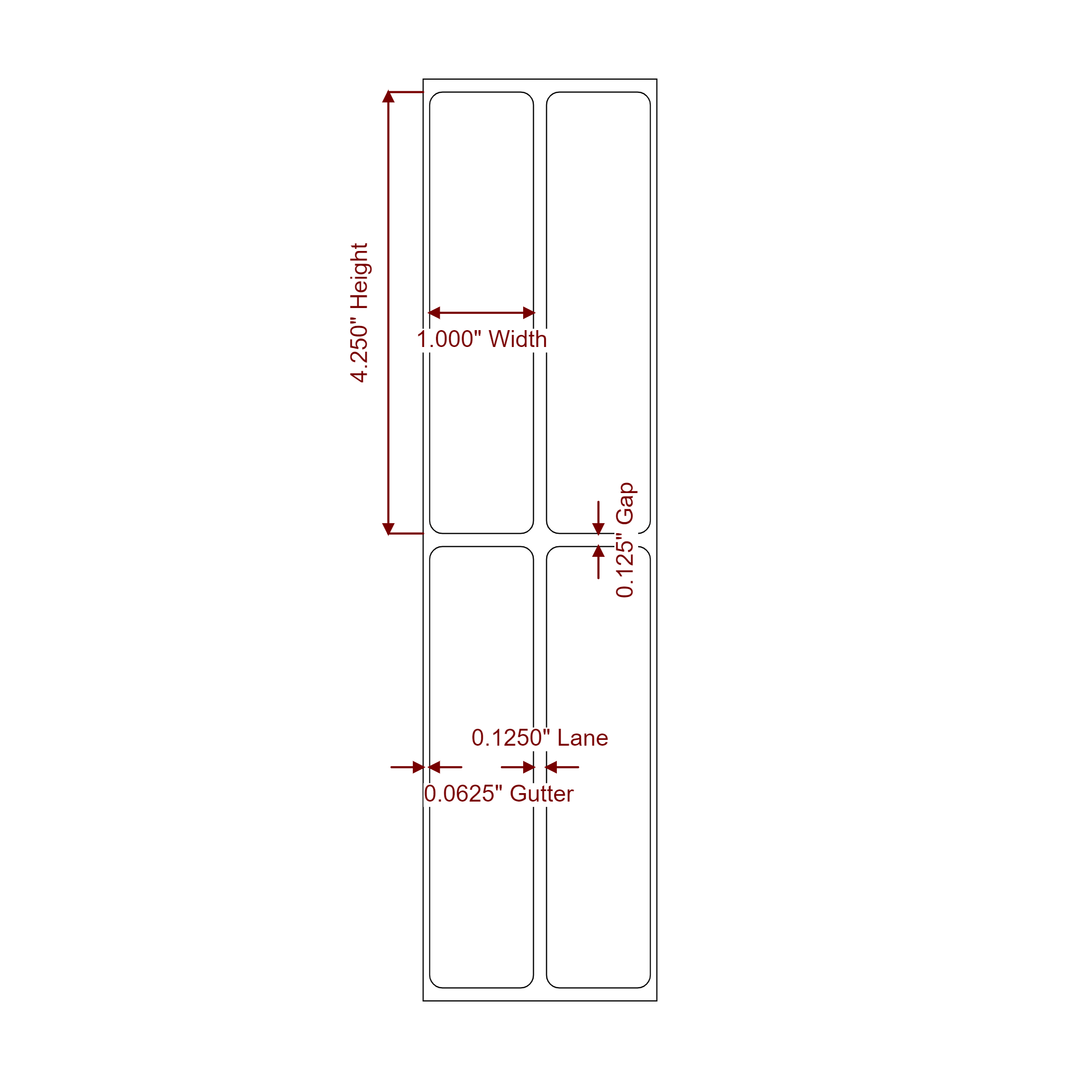 1 Inch x 4.25 Inch Rectangle Inkjet Label Roll - 2Up - 2D Drawing
