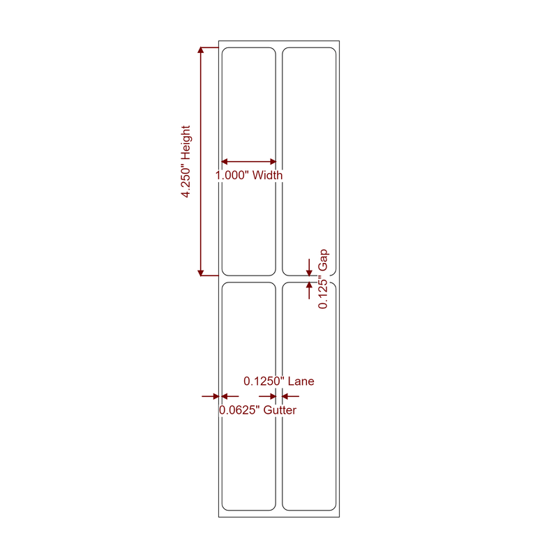 1" x 4.25" Inkjet Label Rolls | 2-Up | Fits Epson ColorWorks & Primera - Label Diagram