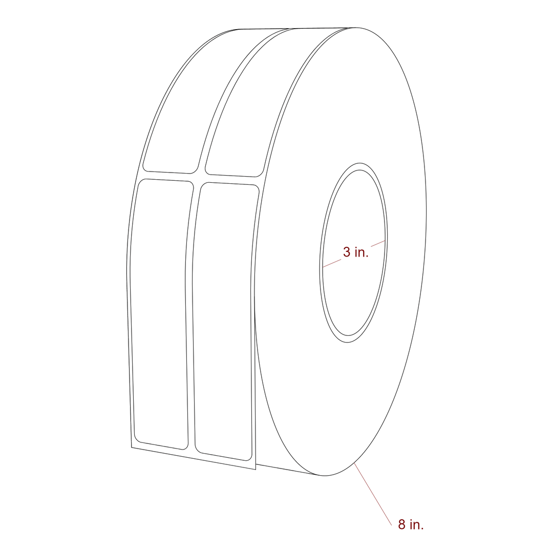 1 Inch x 4.25 Inch Rectangle Inkjet Label Roll - 3 Inch Core - 8 Inch Roll OD - 2Up - 3D Perspective