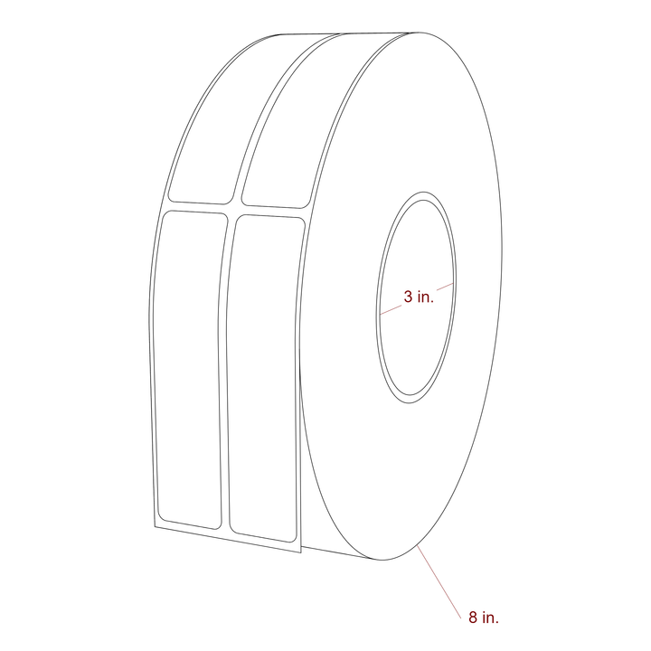 1 Inch x 4.25 Inch Rectangle Inkjet Label Roll - 3 Inch Core - 8 Inch Roll OD - 2Up - 3D Perspective
