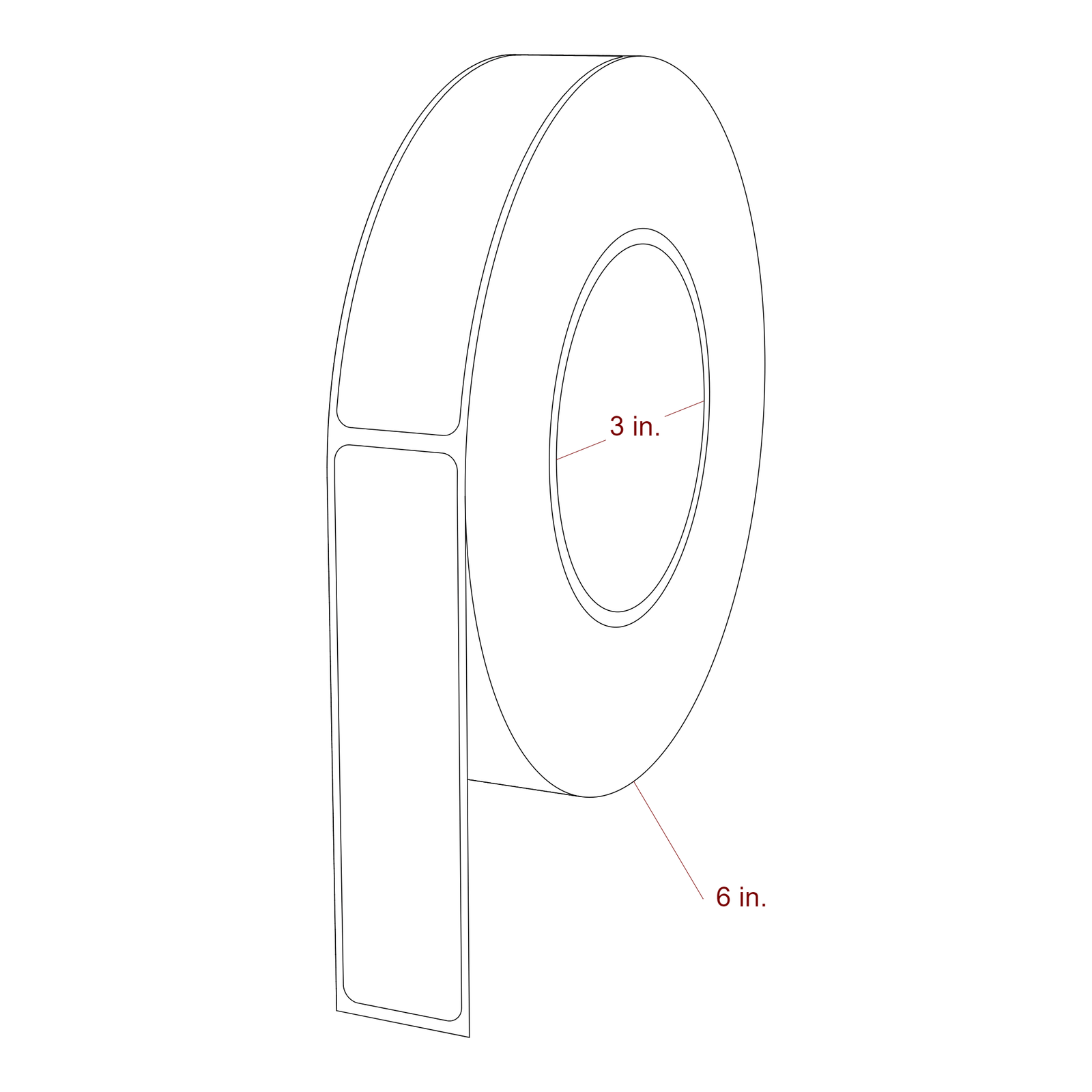1 Inch x 4.25 Inch Rectangle Inkjet Label Roll - 3 Inch Core - 6 Inch Roll OD - 3D Perspective