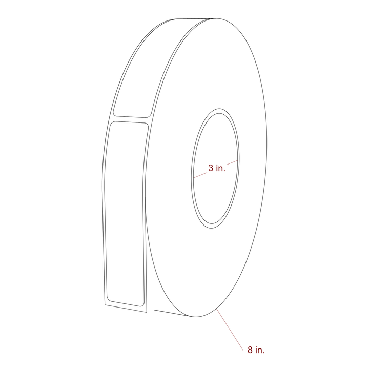 1 Inch x 4.25 Inch Rectangle Inkjet Label Roll - 3 Inch Core - 8 Inch Roll OD - 3D Perspective