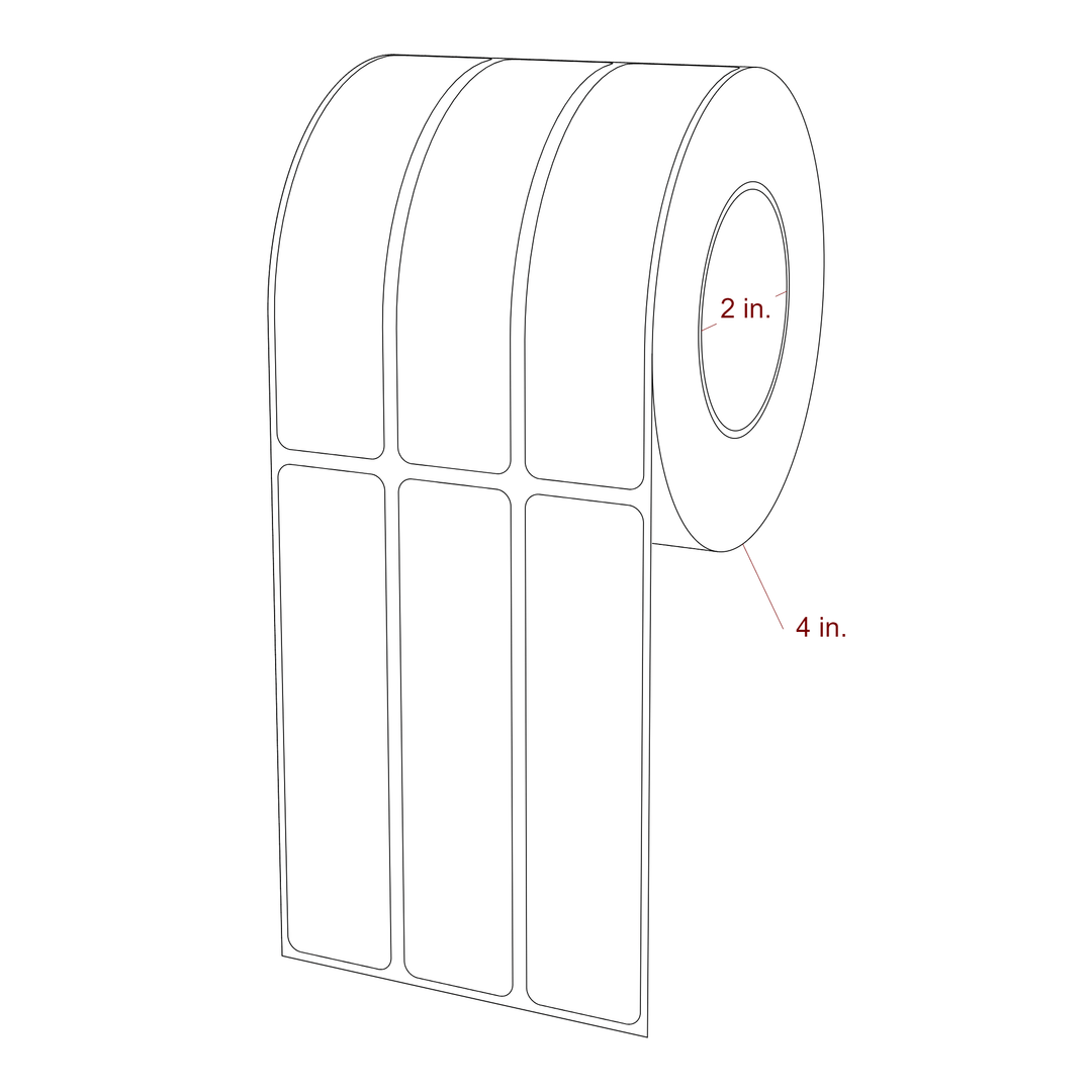 1 Inch x 4.25 Inch Rectangle Inkjet Label Roll - 2 Inch Core - 4 Inch Roll OD - 3Up - 3D Perspective
