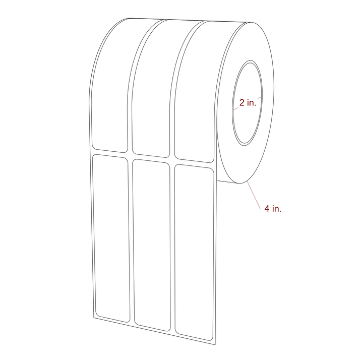 1 Inch x 4.25 Inch Rectangle Inkjet Label Roll - 2 Inch Core - 4 Inch Roll OD - 3Up - 3D Perspective