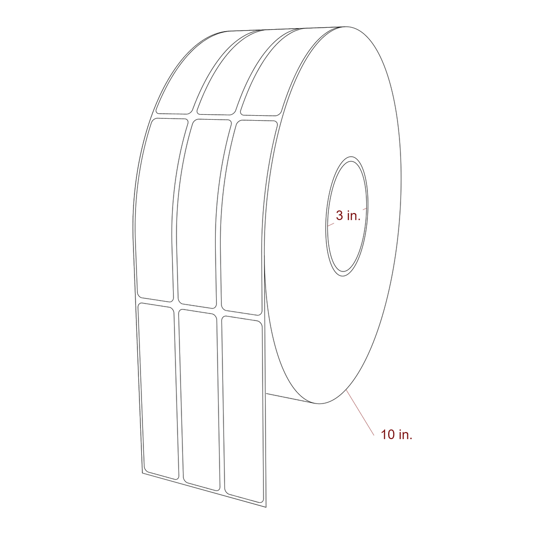 1 Inch x 4.25 Inch Rectangle Inkjet Label Roll - 3 Inch Core - 10 Inch Roll OD - 3Up - 3D Perspective