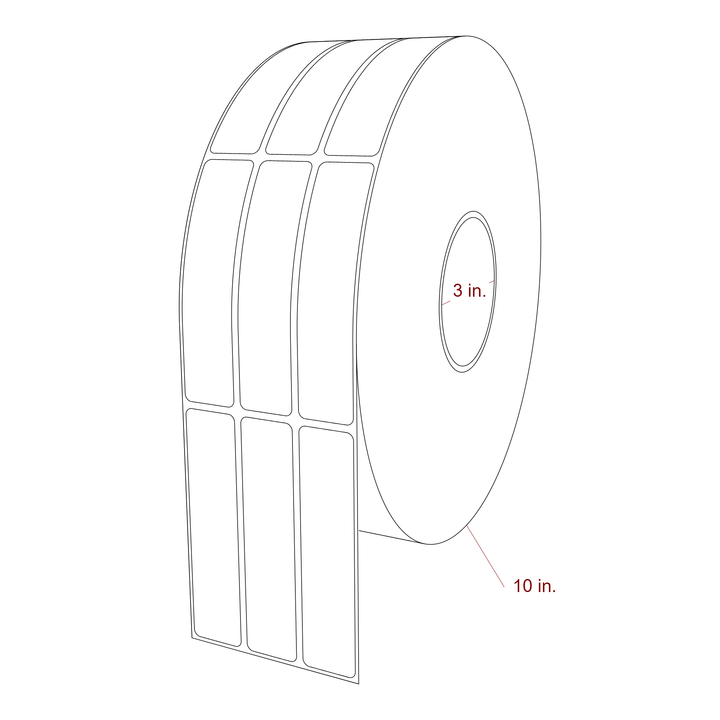 1 Inch x 4.25 Inch Rectangle Inkjet Label Roll - 3 Inch Core - 10 Inch Roll OD - 3Up - 3D Perspective
