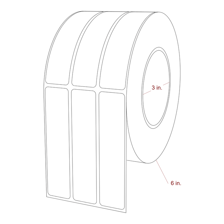 1 Inch x 4.25 Inch Rectangle Inkjet Label Roll - 3 Inch Core - 6 Inch Roll OD - 3Up - 3D Perspective