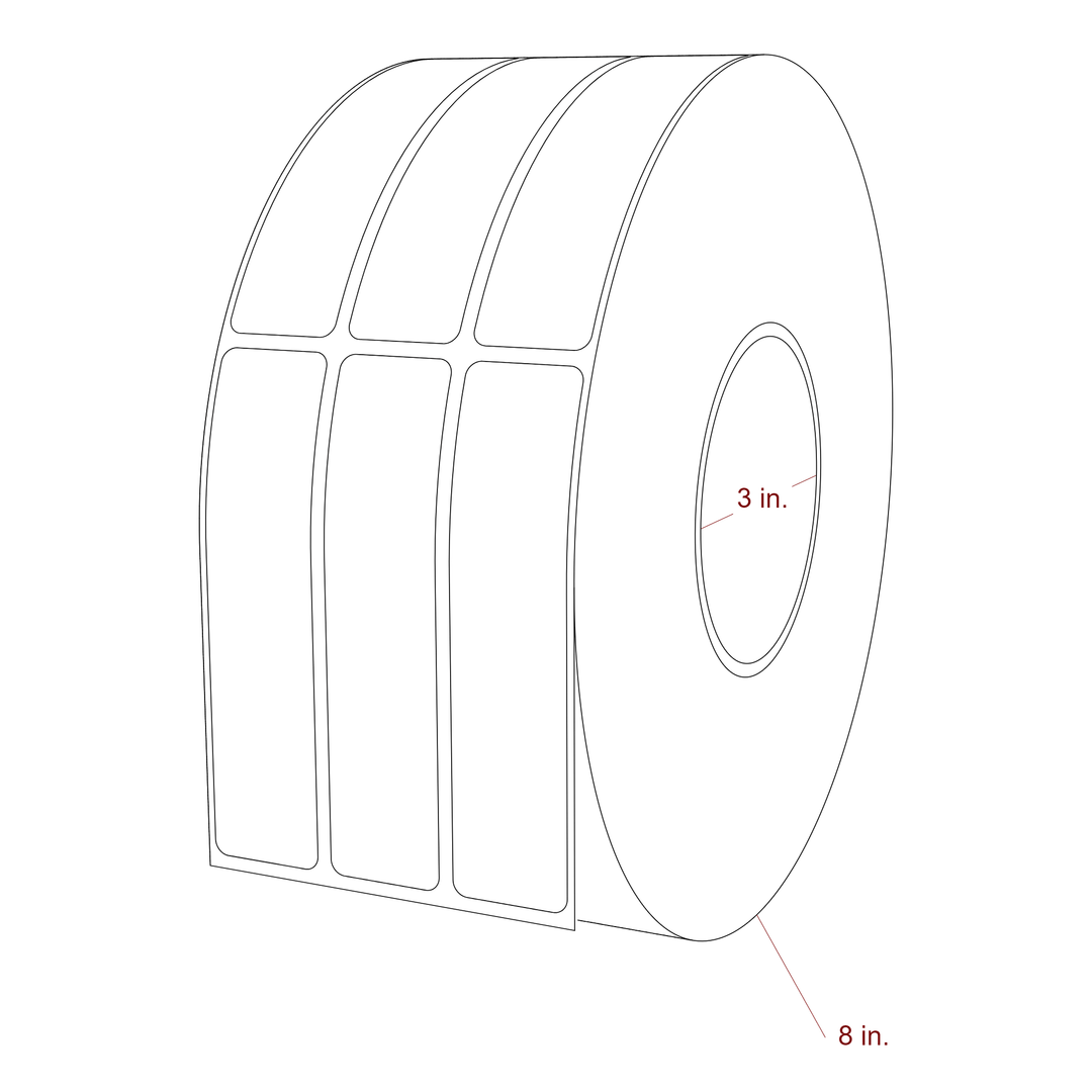1 Inch x 4.25 Inch Rectangle Inkjet Label Roll - 3 Inch Core - 8 Inch Roll OD - 3Up - 3D Perspective