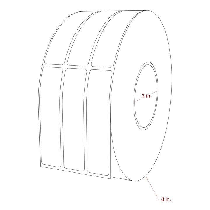 1 Inch x 4.25 Inch Rectangle Inkjet Label Roll - 3 Inch Core - 8 Inch Roll OD - 3Up - 3D Perspective