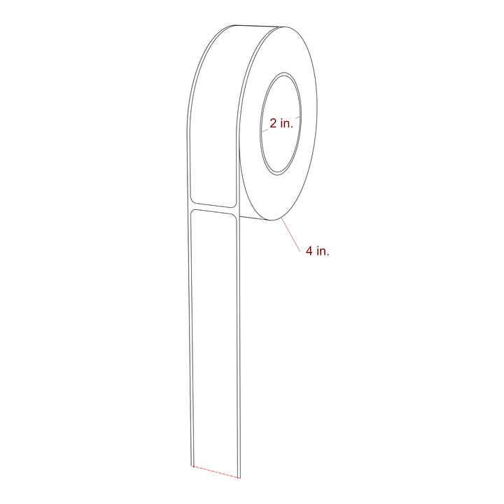 1 Inch x 4.5 Inch Rectangle Inkjet Label Roll - 2 Inch Core - 4 Inch Roll OD - 3D Perspective
