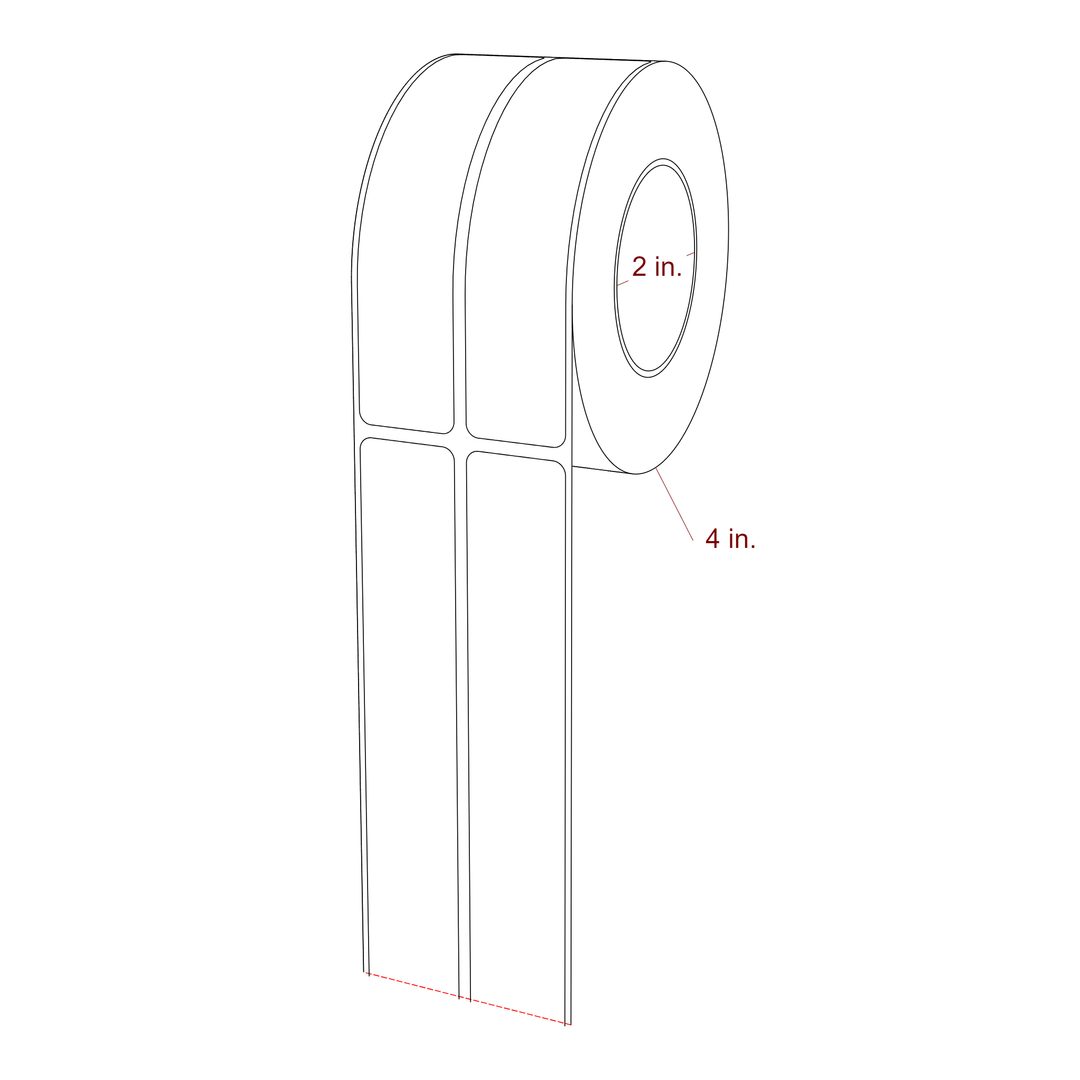 1 Inch x 4.5 Inch Rectangle Inkjet Label Roll - 2 Inch Core - 4 Inch Roll OD - 2Up - 3D Perspective