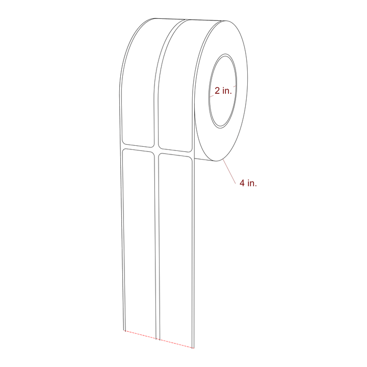 1 Inch x 4.5 Inch Rectangle Inkjet Label Roll - 2 Inch Core - 4 Inch Roll OD - 2Up - 3D Perspective