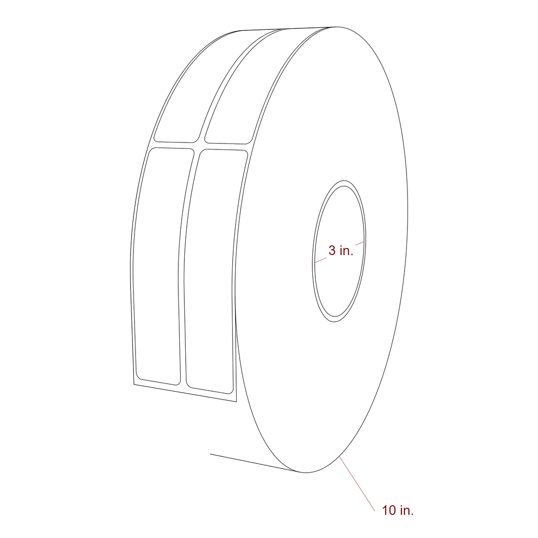 1 Inch x 4.5 Inch Rectangle Inkjet Label Roll - 3 Inch Core - 10 Inch Roll OD - 2Up - 3D Perspective