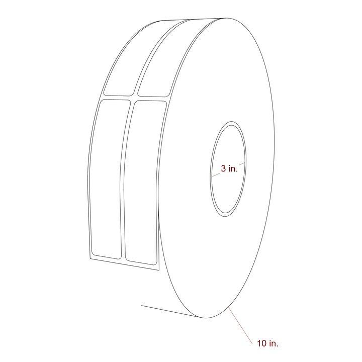 1 Inch x 4.5 Inch Rectangle Inkjet Label Roll - 3 Inch Core - 10 Inch Roll OD - 2Up - 3D Perspective